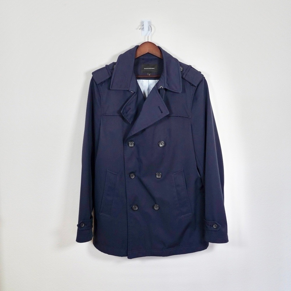 Banana Republic Navy Blue Double Breasted Trench Coat Jacket Womens Medium
